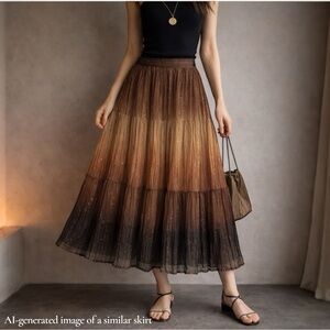 Y2K Boho Ombré Chiffon Midi Skirt Sz 8 Brown Black Sequin Fairy Festival Grunge